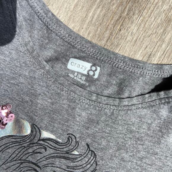 Crazy 8 Girls Tee TShirt‎ Top T Shirt Size S 5 6 Gray Unicorn Pink Sequins - Picture 6 of 8